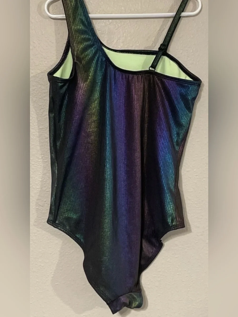 Justice Metallic Rainbow Stripe One-Piece Swimsuit - Black with Rainbow Sheen